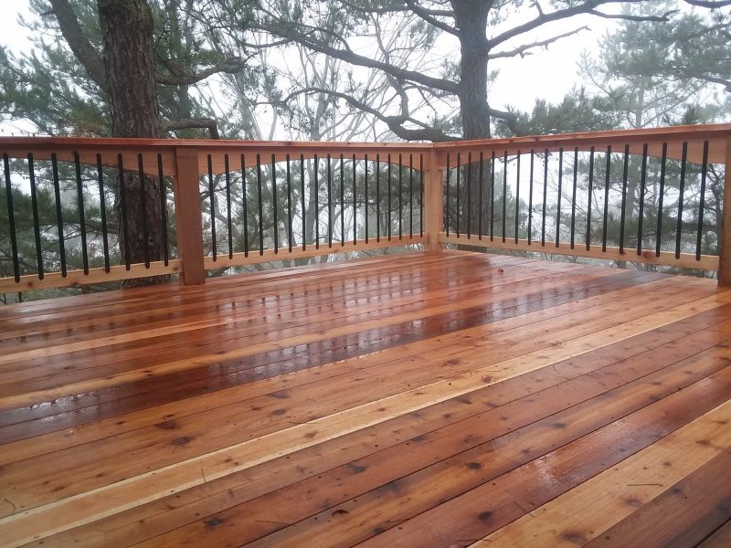 Freshly sealed deck in spring